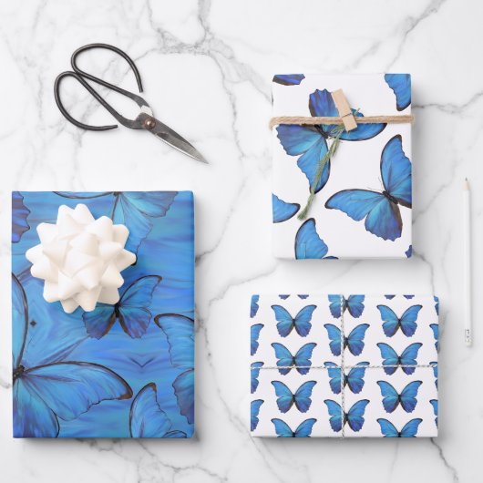 Gift Wrap Blue Morpho Butterflies Inpakpapier Vel (Voorkant)