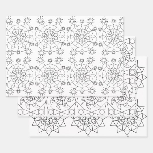 Gift Wrap - Drie Mandala Patronen aan Kleur Inpakpapier Vel (Set)