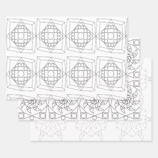 Gift Wrap - Drie Mandala Patronen aan Kleur (v.2) Inpakpapier Vel (Set)