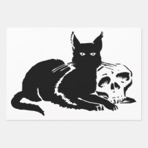 GIFT WRAP FLAT SHEET SET HALLOEEN BLACK AND WHITE