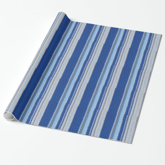 Gift Wrap - Gehaakte in blauwe strepen Cadeaupapier (Uitgerold)