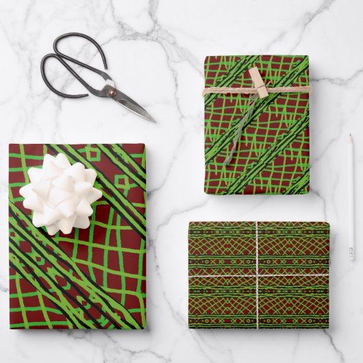Gift Wrap Green Weave w/ Red Background Inpakpapier Vel (Voorkant)
