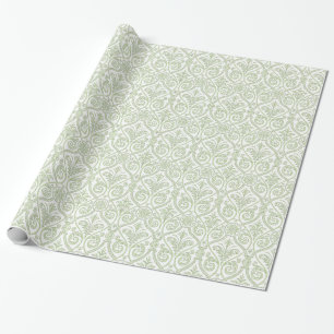 Gift Wrap Groen-White Damask Cadeaupapier