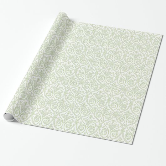 Gift Wrap Groen-White Damask Cadeaupapier (Uitgerold)