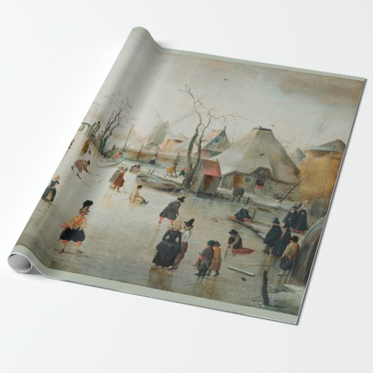 GIFT-WRAP "ICE SKING IN A VILLAGE" CADEAUPAPIER (Uitgerold)