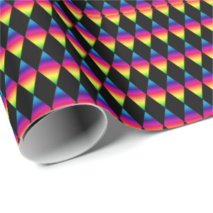 Gift Wrap - Rainbow Diamonds op Black Cadeaupapier