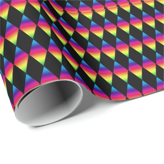 Gift Wrap - Rainbow Diamonds op Black Cadeaupapier (Rol Hoek)