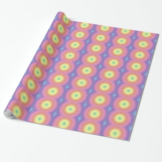 Gift Wrap - Regenboogcirkels met Blauw Cadeaupapier (Uitgerold)