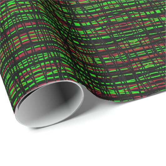 Gift Wrap Roll Rood, Groen, Zwart Abstract Lijnen Cadeaupapier (Rol Hoek)
