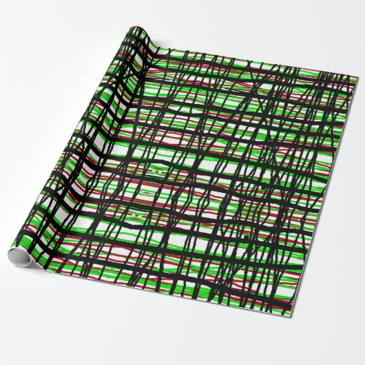 Gift Wrap Roll Rood, Groen, Zwart Abstracte lijnen Cadeaupapier (Uitgerold)