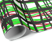 Gift Wrap Roll Rood, Groen, Zwart Abstracte lijnen Cadeaupapier (Rol Hoek)