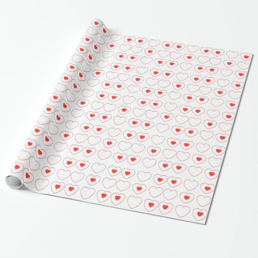 Gift Wrap - Rood hart in rijen Cadeaupapier (Uitgerold)