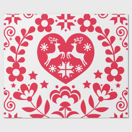 GIFT WRAP SCANDINAVIAN FOLK PATTERN CHRISTMAS CADEAUPAPIER (Vlak)