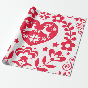GIFT WRAP SCANDINAVIAN FOLK PATTERN CHRISTMAS CADEAUPAPIER