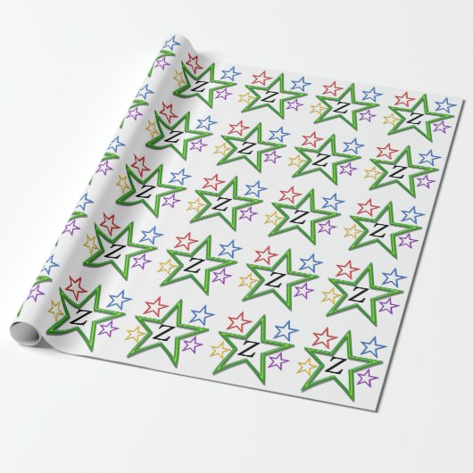Gift Wrap - sterren met Initiaal Cadeaupapier (Uitgerold)