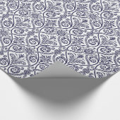 Gift Wrap van Navy Blue & White Damask Cadeaupapier (Hoek)