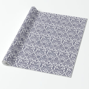 Gift Wrap van Navy Blue & White Damask Cadeaupapier