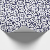Gift Wrap van Navy Blue & White Damask Cadeaupapier (Hoek)