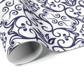 Gift Wrap van Navy Blue & White Damask Cadeaupapier (Rol Hoek)