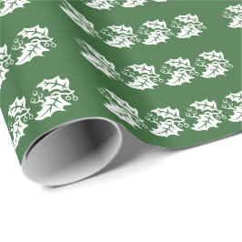Gift Wrap - Witte Holly Leaves Cadeaupapier