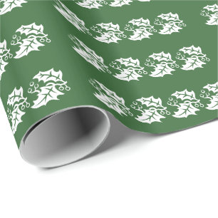 Gift Wrap - Witte Holly Leaves Cadeaupapier