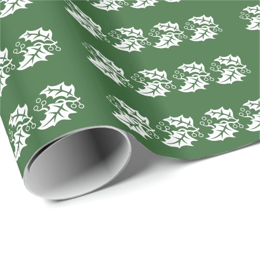Gift Wrap - Witte Holly Leaves Cadeaupapier (Rol Hoek)