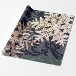 GIFT-WRAPPELLACE EN SNOWFLAKS IN BLAUW CADEAUPAPIER