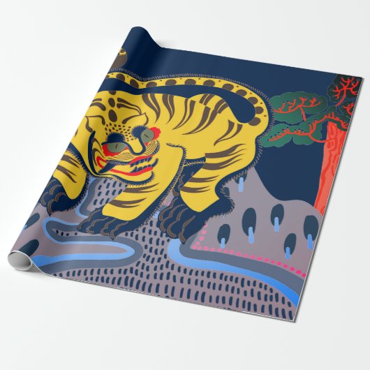 GIFT WRAPPING CHINESE TIGER CADEAUPAPIER (Uitgerold)