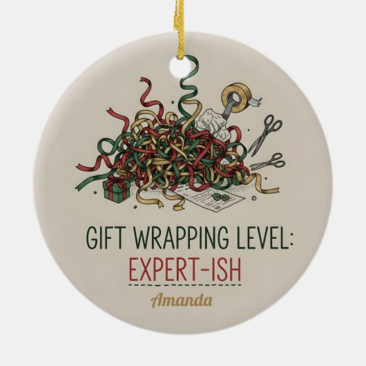 Gift Wrapping Level Expert-ish Funny Christmas Keramisch Ornament (Achterkant)
