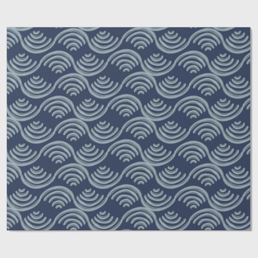 GIFT WRAPPING PAPER BLUE JAPANESE WAVE PATTERN CADEAUPAPIER (Vlak)