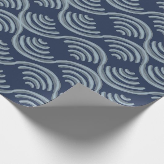 GIFT WRAPPING PAPER BLUE JAPANESE WAVE PATTERN CADEAUPAPIER (Hoek)
