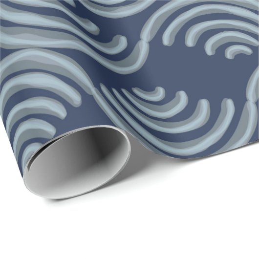 GIFT WRAPPING PAPER BLUE JAPANESE WAVE PATTERN CADEAUPAPIER (Rol Hoek)