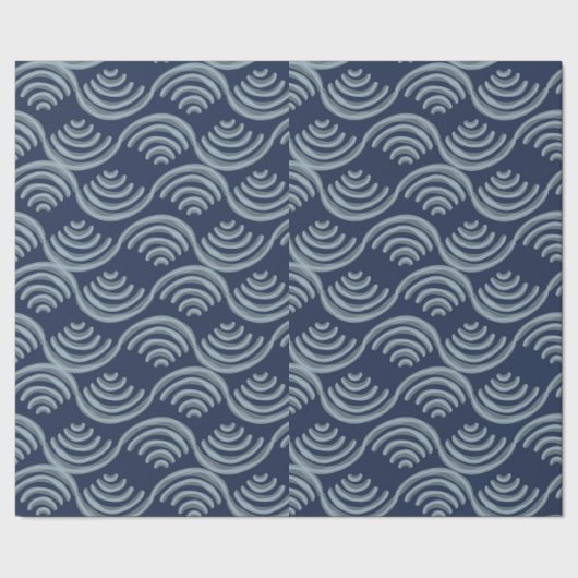 GIFT WRAPPING PAPER BLUE JAPANESE WAVE PATTERN CADEAUPAPIER (Zoom)