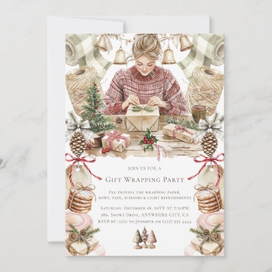 Gift Wrapping Party Kerstmis Kaart (Voorkant)