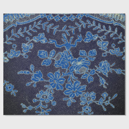 GIFT WRAPPING ZWARTE ANTIEK LACE PATROON MET BLAUW CADEAUPAPIER