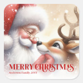 Giftable Personalized Santa Rudolph Christmas Kids Vierkante Sticker (Voorkant)