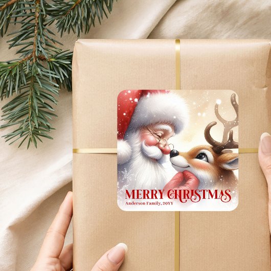 Giftable Personalized Santa Rudolph Christmas Kids Vierkante Sticker