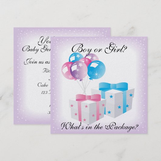 Giften and Balloons Baby Gender Reopenbaarmakingsf Kaart (Voorkant / Achterkant)