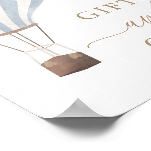 Giften en Kaarten Blue Hot Air Ballon Baby shower Poster (Hoek)