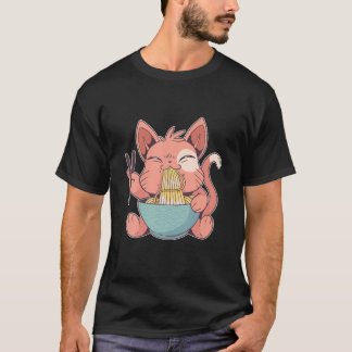 Giften for Anime Lovers Ramen Cat Neko Anime Kawai T-shirt