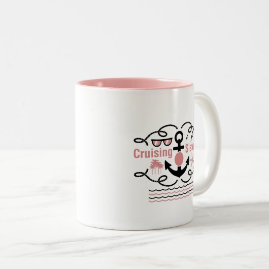 Giften van cruiseschepen met jonge zusters Funny H Tweekleurige Koffiemok (Voorkant rechts)