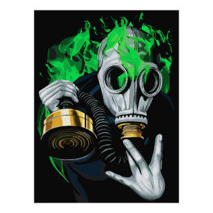 Giftgas Masker: Neon Vlammen Foto Afdruk