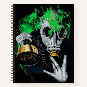 Giftgas Masker: Neon Vlammen Notitieboek