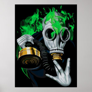 Giftgas Masker: Neon Vlammen Poster