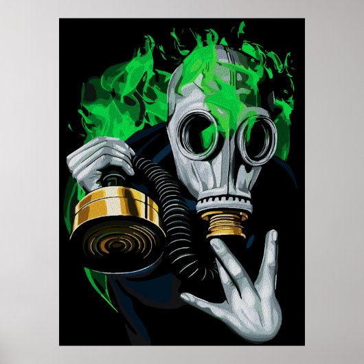 Giftgas Masker: Neon Vlammen Poster (Voorkant)