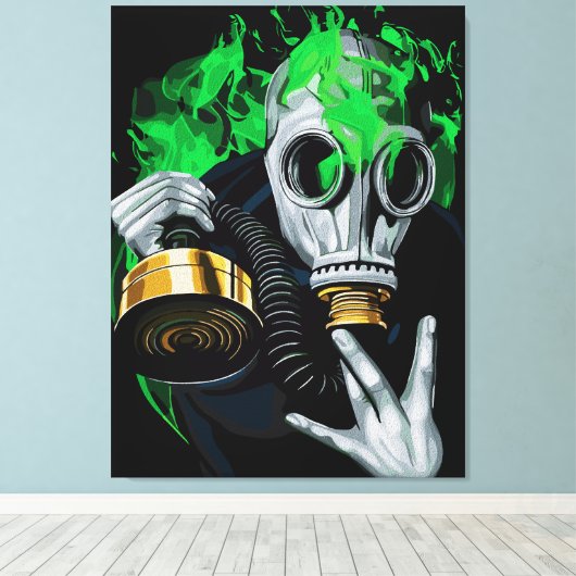 Giftig gasmasker: Neon Flames Canvas Afdruk (Insitu (Houten vloer))