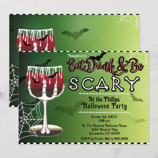 giftig skelet bot vleermuis Drink halloween feest Kaart (Voorkant / Achterkant)