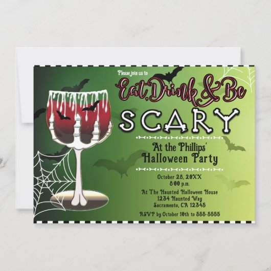 Giftig Skelet Botten Vleermuis Drink Halloween Fee Kaart (Voorkant)