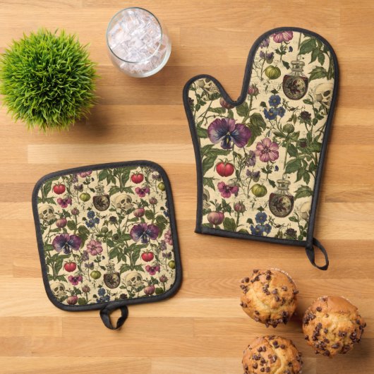 Giftige Bloemblaadjes Ovenwant & Pannenlap Set (Top down)