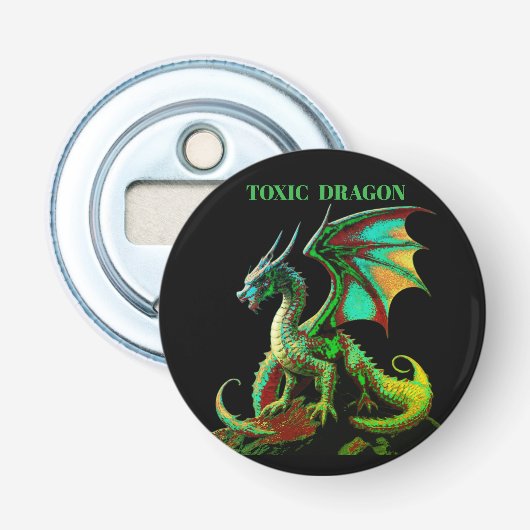 GIFTIIGE DRAAK  BUTTON FLESOPENER (Voorkant)